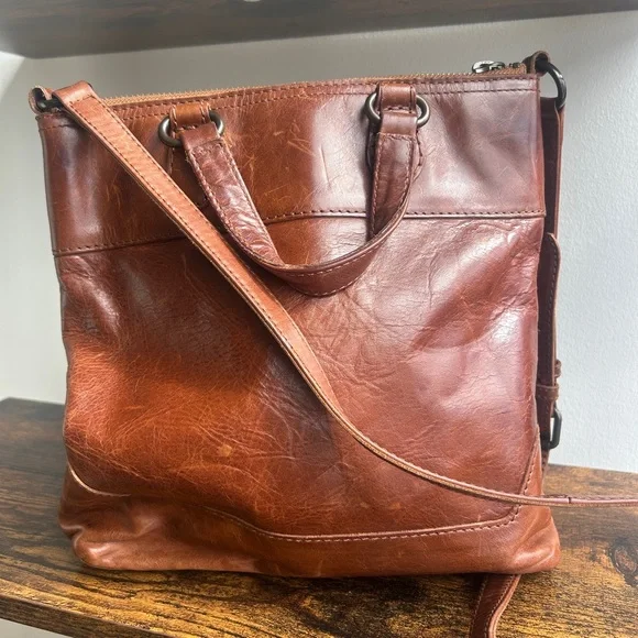 Frye Cognac Leather Crossbody Tote Bag | Vintage Patina - Picture 2 of 8